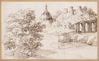 K V 091
<br/>
Boomgroep op rivieroever met op de achtergrond een kerk en antieke ruïnes
<br/>
<em>Allegrini, Francesco (1624-1684)</em>
